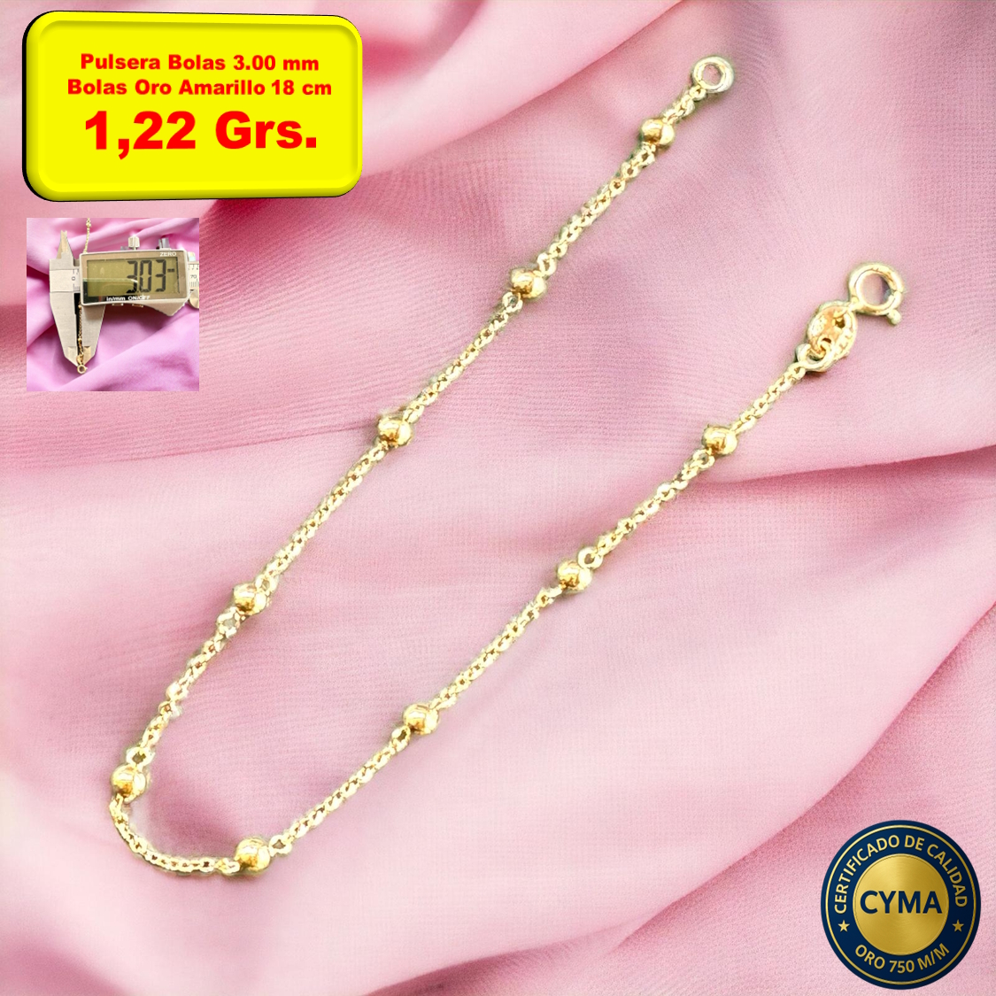 PULSERA BOLAS ORO AMARILLO